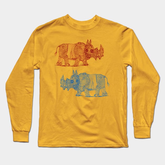 Two Rhinos with a handicap Long Sleeve T-Shirt by duxpavlic